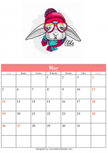 Blank May Calendar Template Printable Rabbit Vector