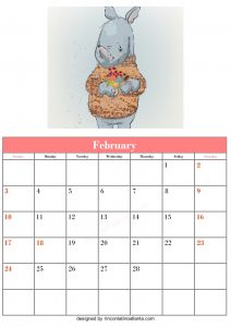 Free Blank February Calendar Printable Animal Vector Cute Rhino