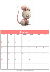 Free Blank February Calendar Printable Animal Vector Mouse Cute