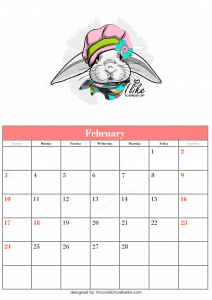 Free Blank February Calendar Printable Animal Vector Rabbit