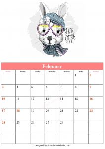 Free Blank February Calendar Printable Rabbit Vector Cute And Funny