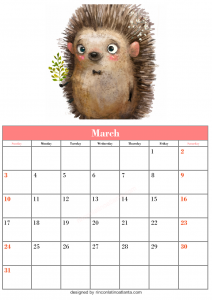 Free March Blank Calendar Printable Cute Animal Vector Download