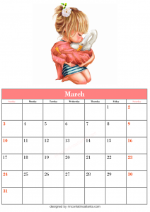 Free March Blank Calendar Printable Kids Vector Cute