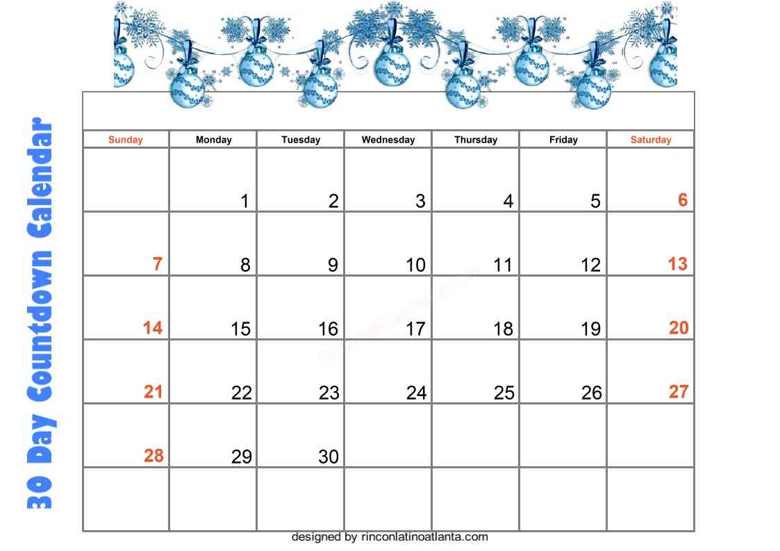 4 Unix Design 30 Day Countdown Calendar Printable Free