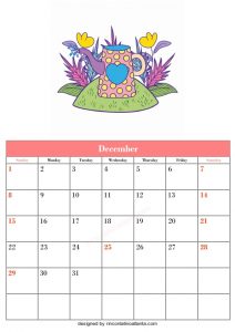 5 Blank December Calendar Printable Template Vector Floral 2