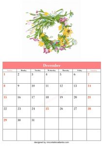 5 Blank December Calendar Printable Template Vector Floral