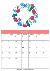 5 Blank December Calendar Printable Template Vector Floral Flower