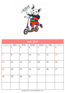 Blank July Calendar Printable Template Kitten Vector 2 Template