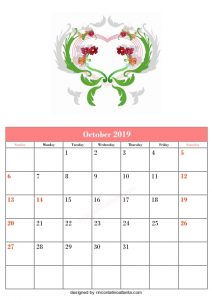 Blank October Calendar Template Printable Vector Floral Green