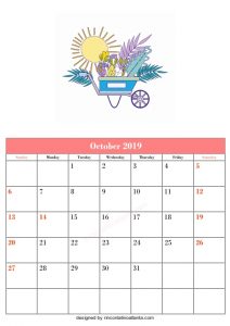 Blank October Calendar Template Printable Vector Sun in the carriage