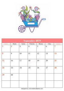 Blank September Calendar Template Printable Flower Cart Vector