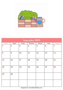 Blank September Calendar Template Printable Tree and Kitchen Vector