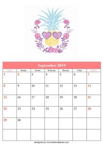 Blank September Calendar Template Printable flowers and love Vector