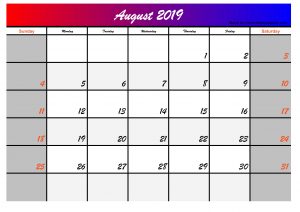 2019 august calendar blank calendar printable