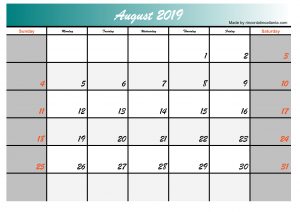 2019 august calendar template