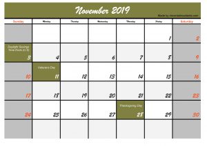 Best November 2019 Calendar Printable Template