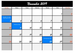 Best November 2019 Calendar Printable With Holidays