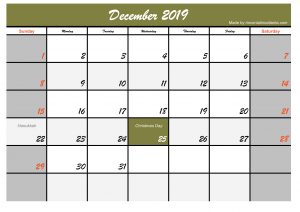Free Printable December 2019 Calendar Template