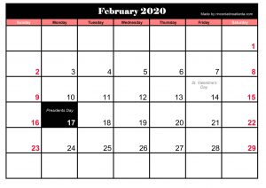 Printable Frebruary 2020 Calendar With Holidays Blank