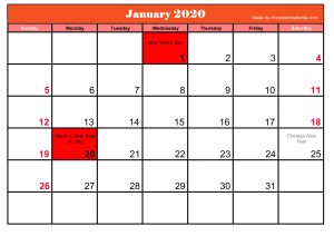 Printable January 2019 Calendar