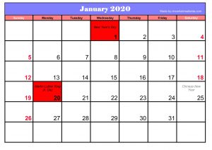 Printable January 2020 Calendar Blank