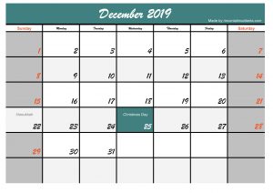 Template Printable December 2019 Calendar