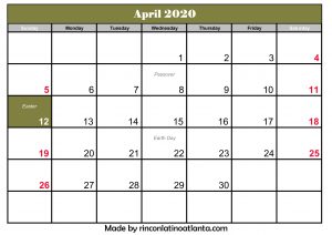 april 2020 calendar australia with holiday printable template