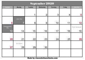 blank calendar september 2020 grey header template printable