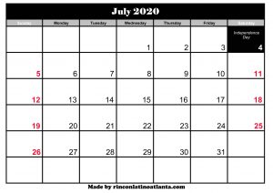 blank july 2020 calendar printable template