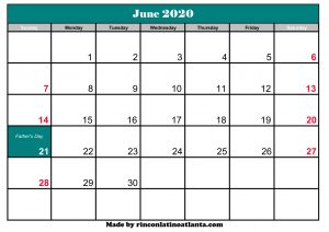 blank june 2020 calendar printable with holidays