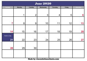 free printable june 2020 calendar template