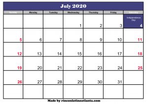 july 2020 calendar with holidays template printable