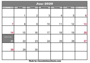 june 2020 calendar template printable