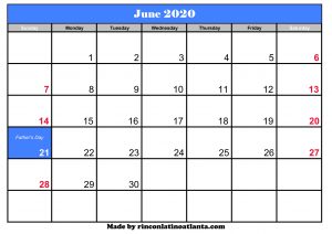 june 2020 calendar with holidays