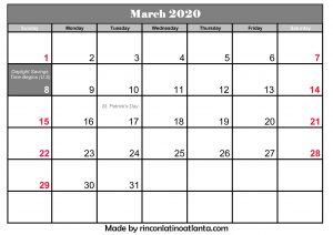 march 2020 calendar printable free