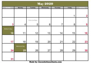 may 2020 calendar with holidays canada