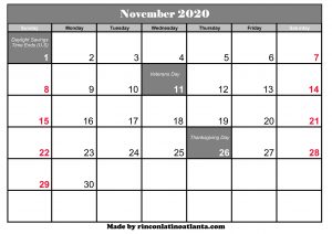 november 2020 calendar printable