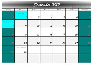 september 2019 calendar with holidays black gradient