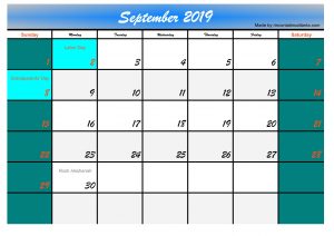 september 2019 calendar with holidays blue diamond