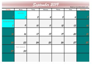 september 2019 calendar with holidays free