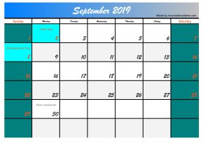 september 2019 calendar with holidays printable