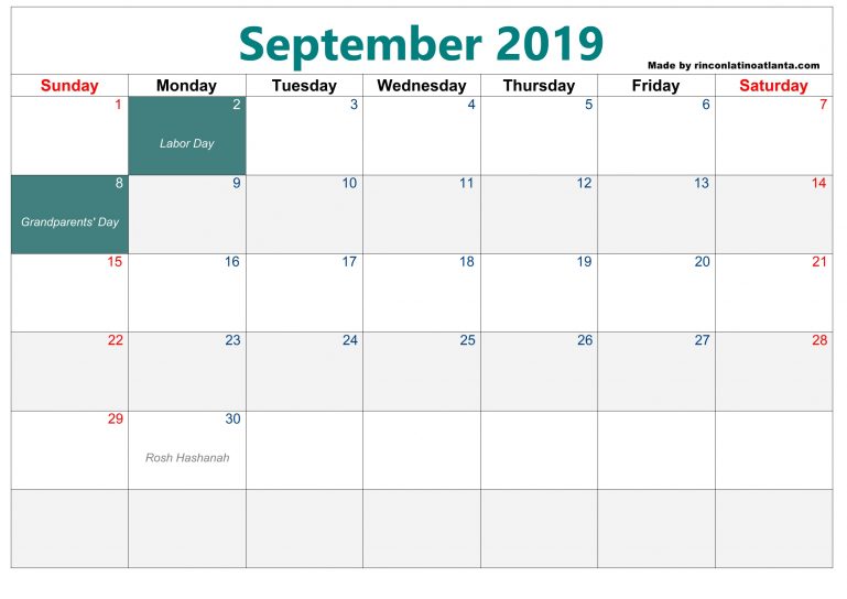 My blank calendar september 2019 best design free calendar template