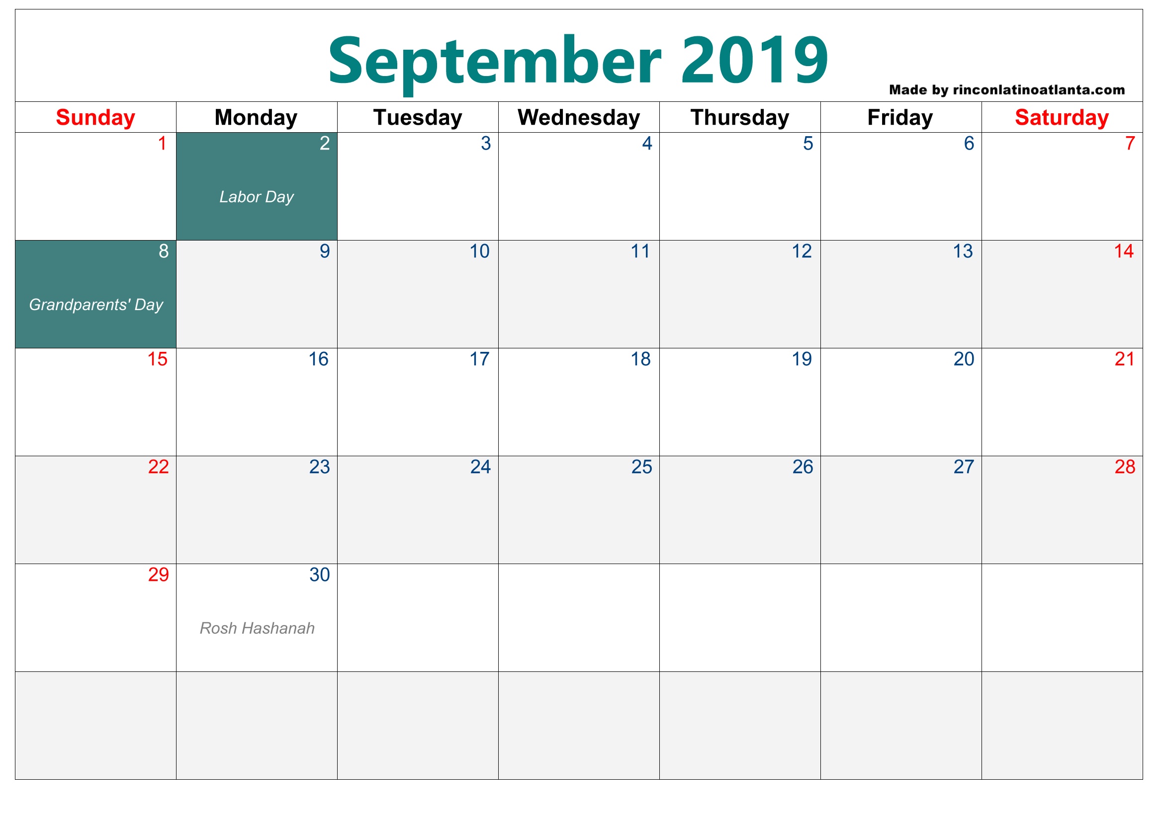 My Blank Calendar September 2019 Best Design Free Calendar Template
