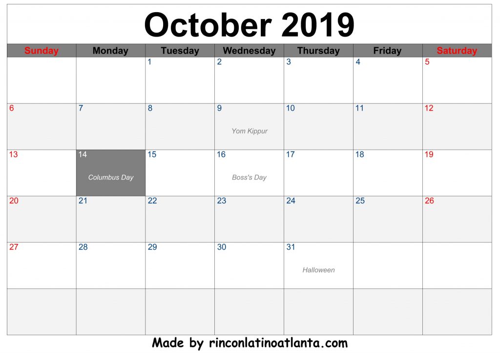 October 2019 Printable Calendar Free Download Center Header